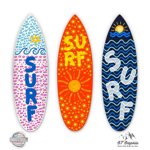 Surfboards Set of 3 - 2" Each Vinyl Stickers - For Car Laptop I-Pad Phone Helmet Hard Hat - Waterproof Decals