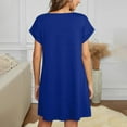 thumbnail image 4 of T-Shirt Dresses for Women 2024 Summer Loose Short Sleeve V Neck Casual Solid Mini Dress Lounge Nightgown with Pockets, 4 of 7