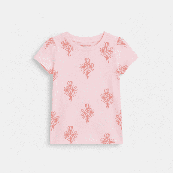 Toddler Girls' Flowers T-Shirt - Light Pink 5T: Crew Neck, Short Sleeve