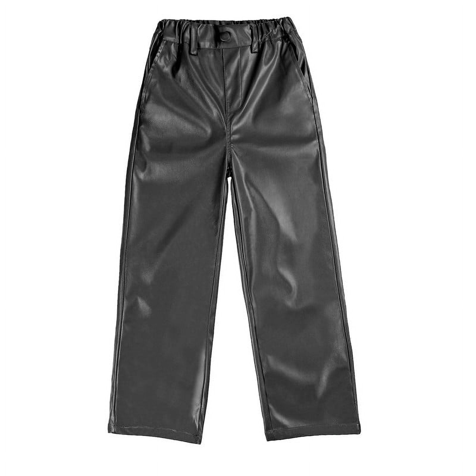 Rolanko Girls Faux Leather Pants Straight Wide Leg Streetwear Trousers with Pockets Kids Pants 4-14 Years