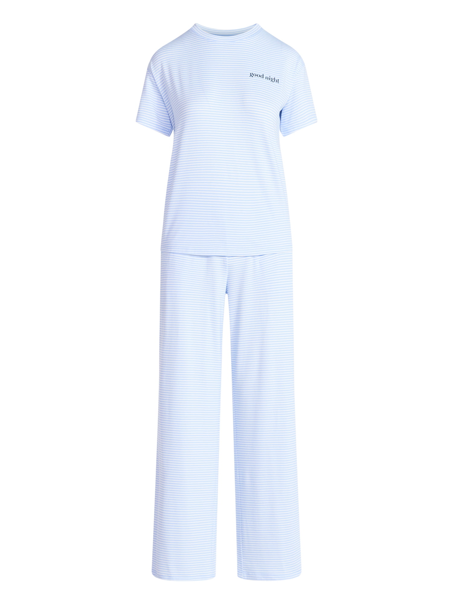Joyspun Women's Dreamy Soft Collection Short Sleeve Sleep Top and Open Leg Pants Pajama Set, 2-Piece, Sizes XS-3X