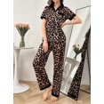thumbnail image 1 of Leopard Print Reversible Collar Short Sleeve Pajama Set, 1 of 1