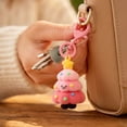 thumbnail image 6 of Christmas Ornament - Flocked Christmas Tree Keychain with Smiling Face Design, Cute Key Ring Pendant for Women Girls Tote Bag Backpack, Christmas Holiday Gift (Pink), 6 of 7