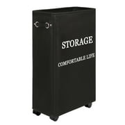 DOKEHOM 25-Inches Slim Laundry Basket on Wheels, Collapsible Rolling Laundry Hamper, Foldable Narrow Corner Clothes Storage Bins (Black)