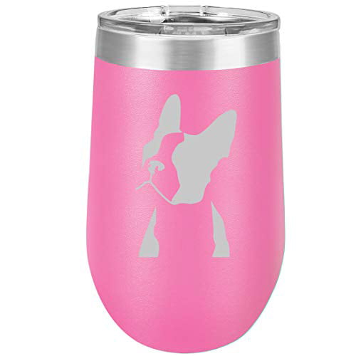 Hot Pink 16 oz Double Wall Vacuum Insulated Stainless Steel Stemless Wine Tumbler Glass Coffee Travel Mug With Lid Proud Parent Boston Terrier