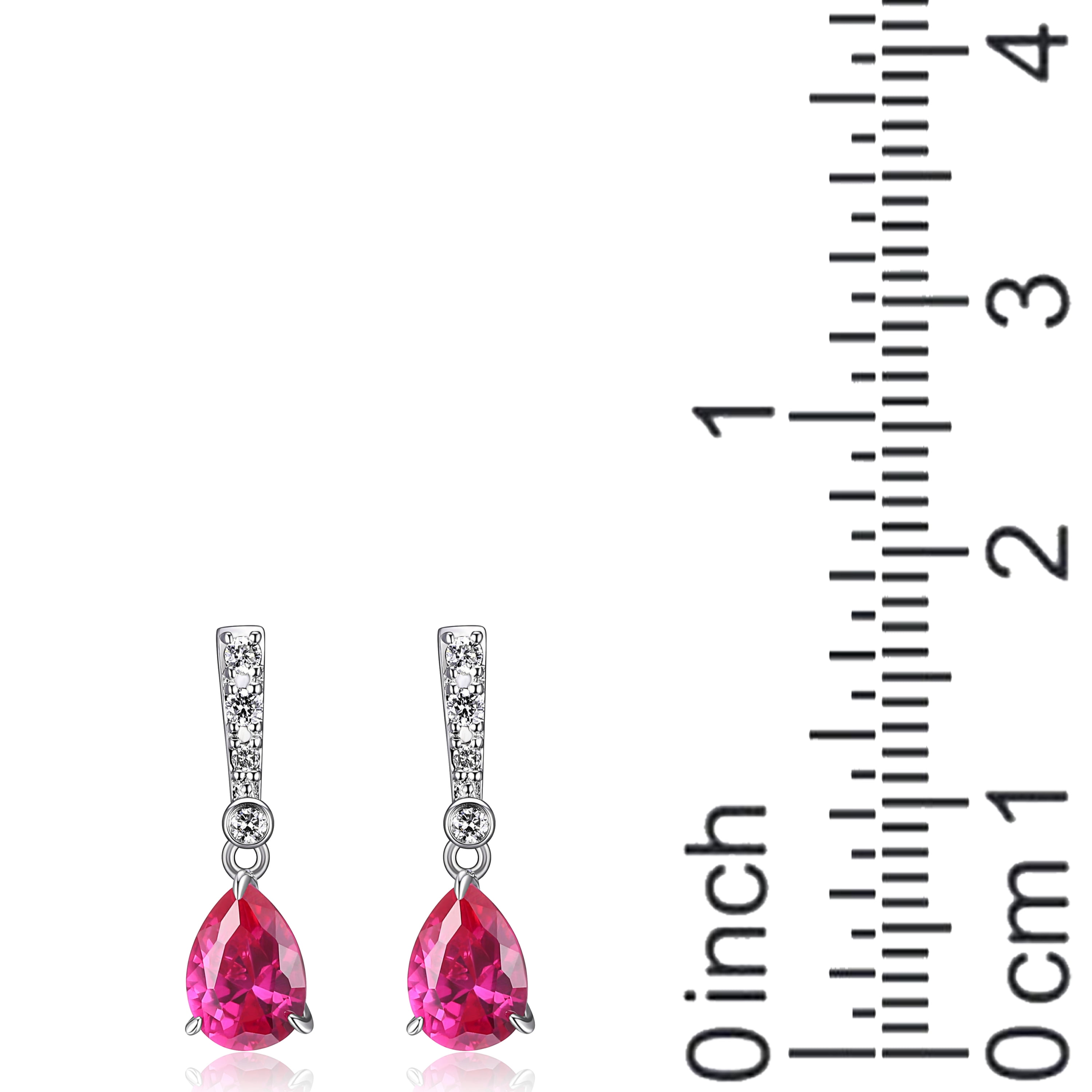 Forever Facets Jewelry Platinum Over Sterling Silver Ruby and 1/10th Carat Total Weight Lab Grown Diamond Pear Linear Tear Drop Earrings (H-I Color, I1 Clarity)