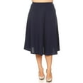 thumbnail image 2 of Women's Plus Size A-Line Flared Midi Skirt - Casual Solid with Elastic Band, 2 of 4