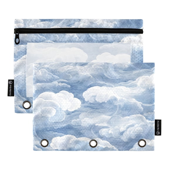 2 Pack 3 Ring Binder Pouch with Clear PVC Window Water Resistant Zipper Pencil Pouch Oriental Cloud Patterns Binder Pocket for Classroom Office Home Stationery Organization