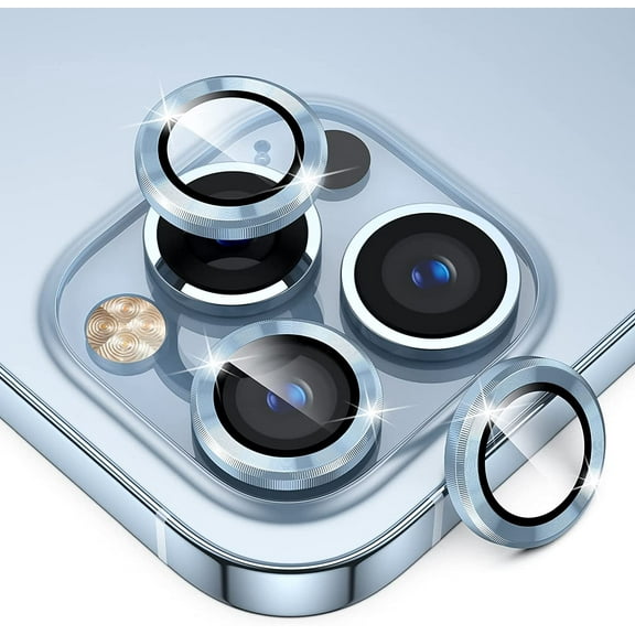 Camera Lens Protector Compatible for iPhone 13 Pro & iPhone 13 Pro Max 2021, HD Tempered Glass Premium Aluminum Alloy Lens Screen Cover (Blue)