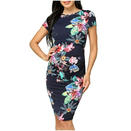 

Honeeladyy Clearance under 5$ Women s Maternity Short Sleeve Round Neck Floral Print Dress Pregnancy Clothes