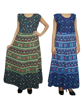 Mogul 2 Cotton Maxi Dress Printed Sleeveless Ethnic Indian Comfy Long Dresses L