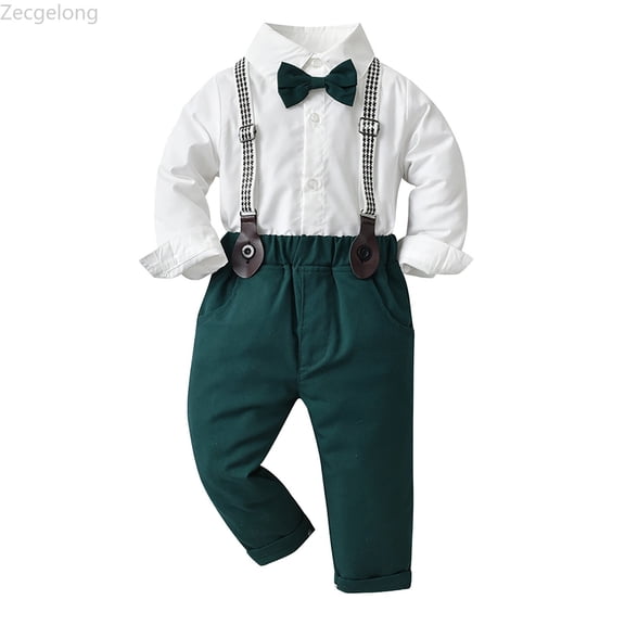 Zecgelong Toddler Boys Long Sleeve Shirt Tops And Pants 3PCS Child Kids Gentleman Bowtie Fall Winter Set&Outfits Overalls Boys 2 Piece Set Size 18-24 Months