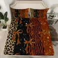 thumbnail image 3 of Feelyou Modern Brown Bow-tie Twin Sheet Sets, Fashion Cheetah Zebra Print Twin Fitted Sheet, Chic Bling Stars Flat Sheet, Luxury Bedroom Decor, 3-Piece, 3 of 8