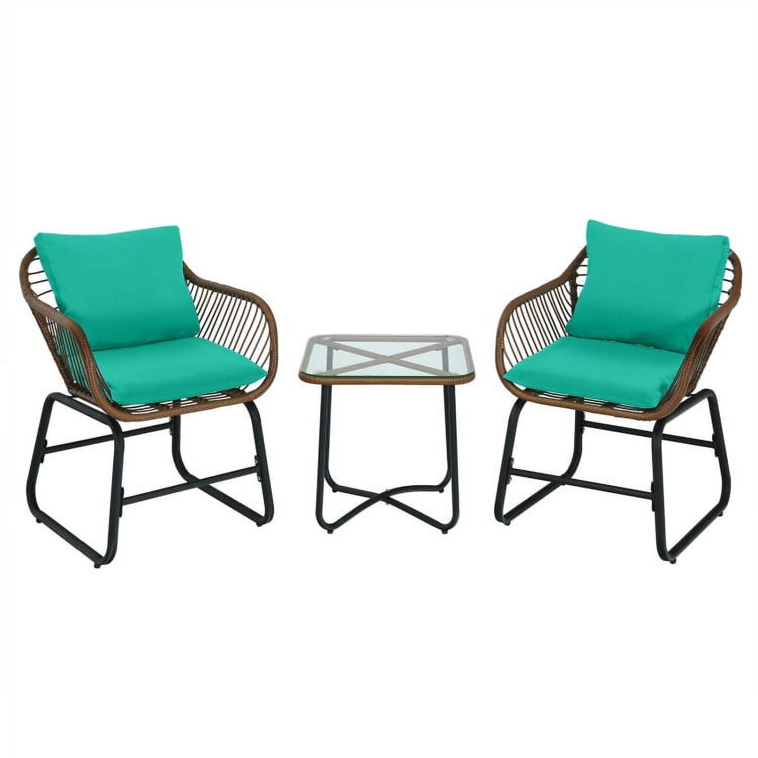 Aimee Lii 3 Pieces Patio Rattan Bistro Set Cushioned Chair Glass Table Deck, Outdoor Patio Furniture, Turquoise Aimee Lii 3 Pieces Patio Rattan Bistro Set Cushioned Chair Glass Table Deck, Outdoor Patio Furniture, Turquoise