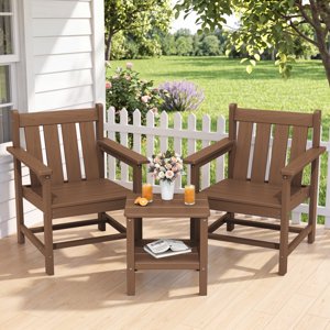 SERWALL 3-Piece HDPE Bistro Set with Armchairs, Brown
