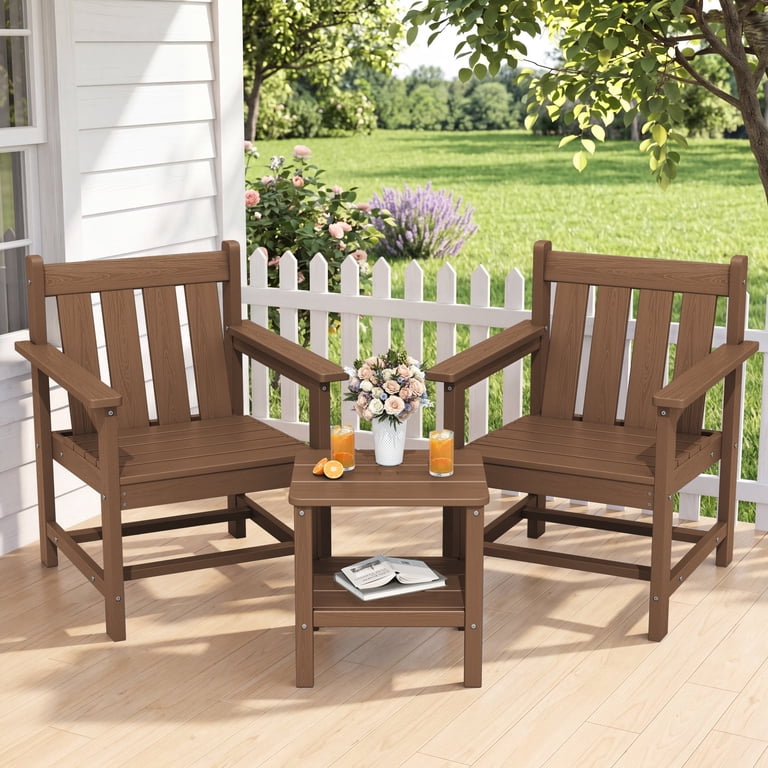 SERWALL 3-Piece HDPE Bistro Set with Armchairs, Brown photo 1