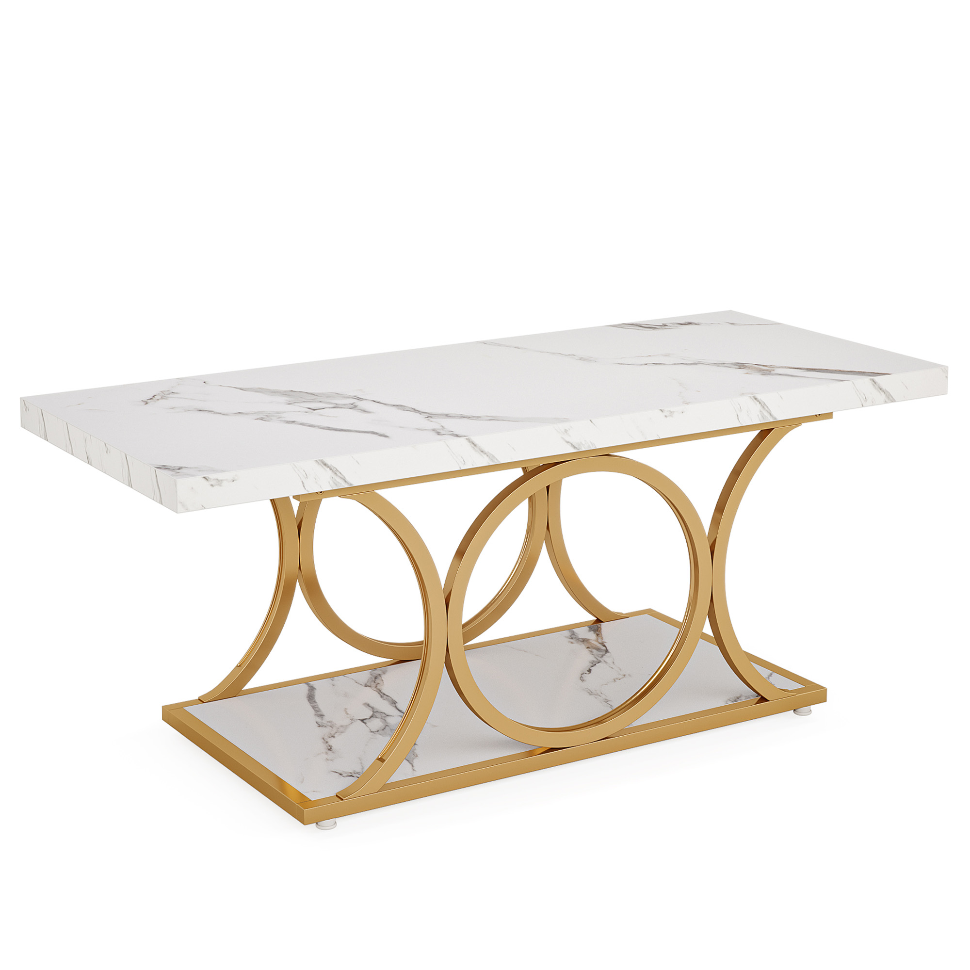 MAYEERTY Rectangle Coffee Table, 47.24" Center Table with Faux Marble Top