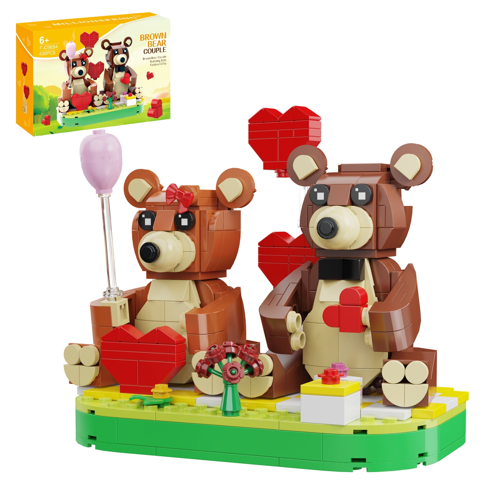 Valentine s Day Brown Bear Building Kit for Lover Friends Compatible for Lego School Classroom Gift Exchange for Kids 400pcs