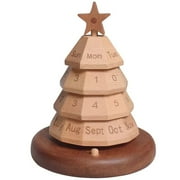 Wooden Calendar Desk Calendar Ornament Christmas Tree Decor Manual Rotating for Kitchen Fireplace Desktop Holiday