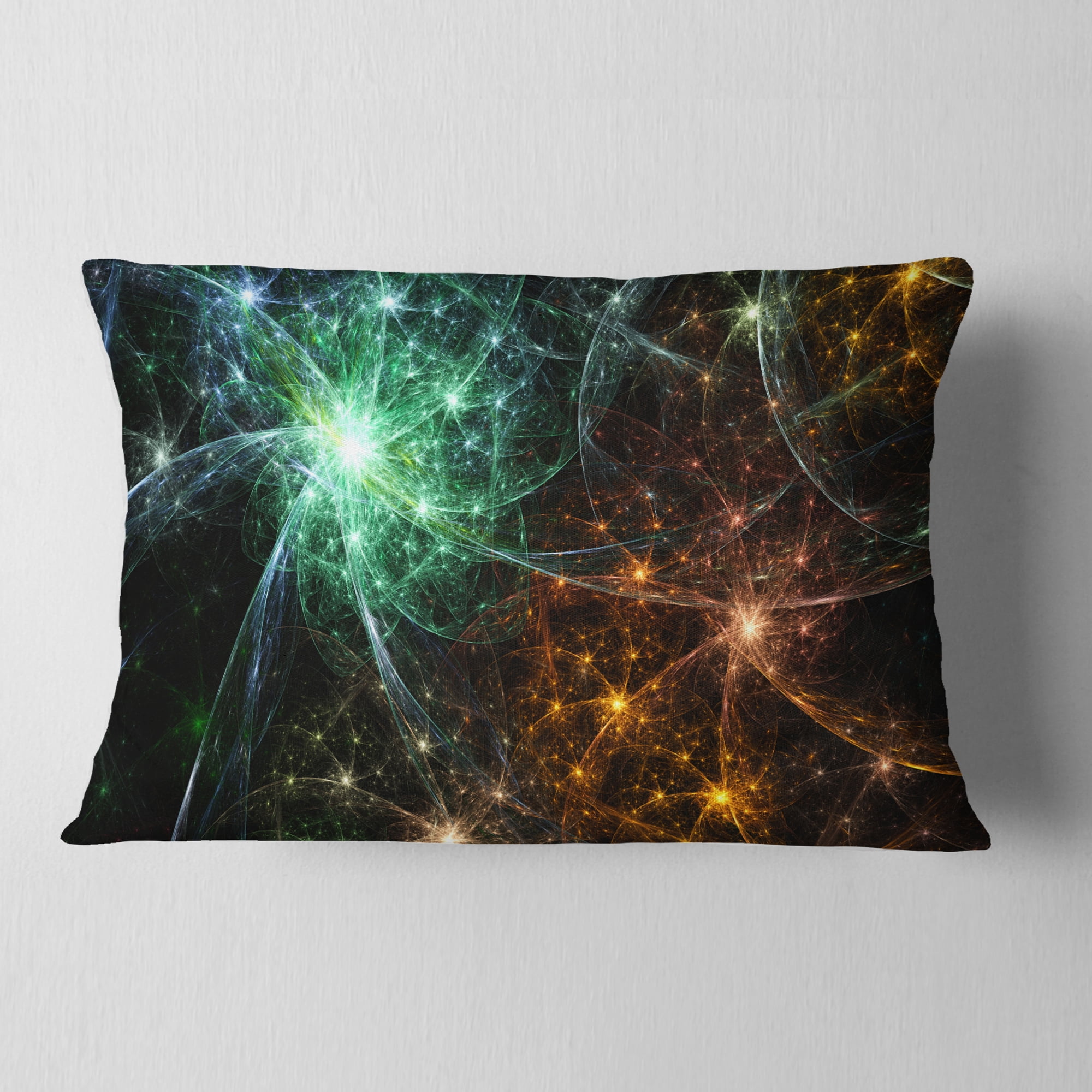 Designart Green Orange Colorful Fireworks - Abstract Throw Pillow - 12x20