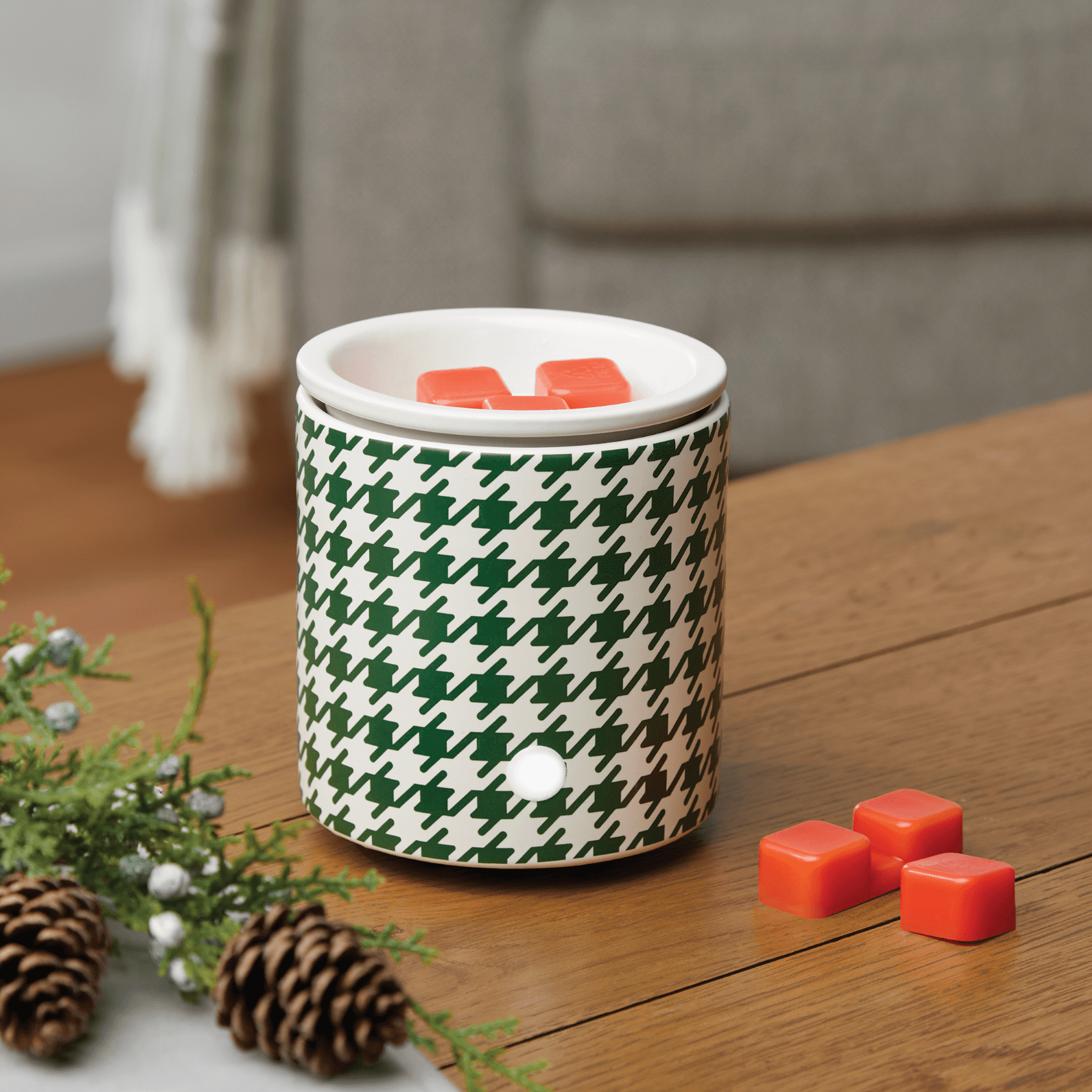 Mainstays Green Houndstooth Full Size Ceramic Fragrance Wax Melt Warmer