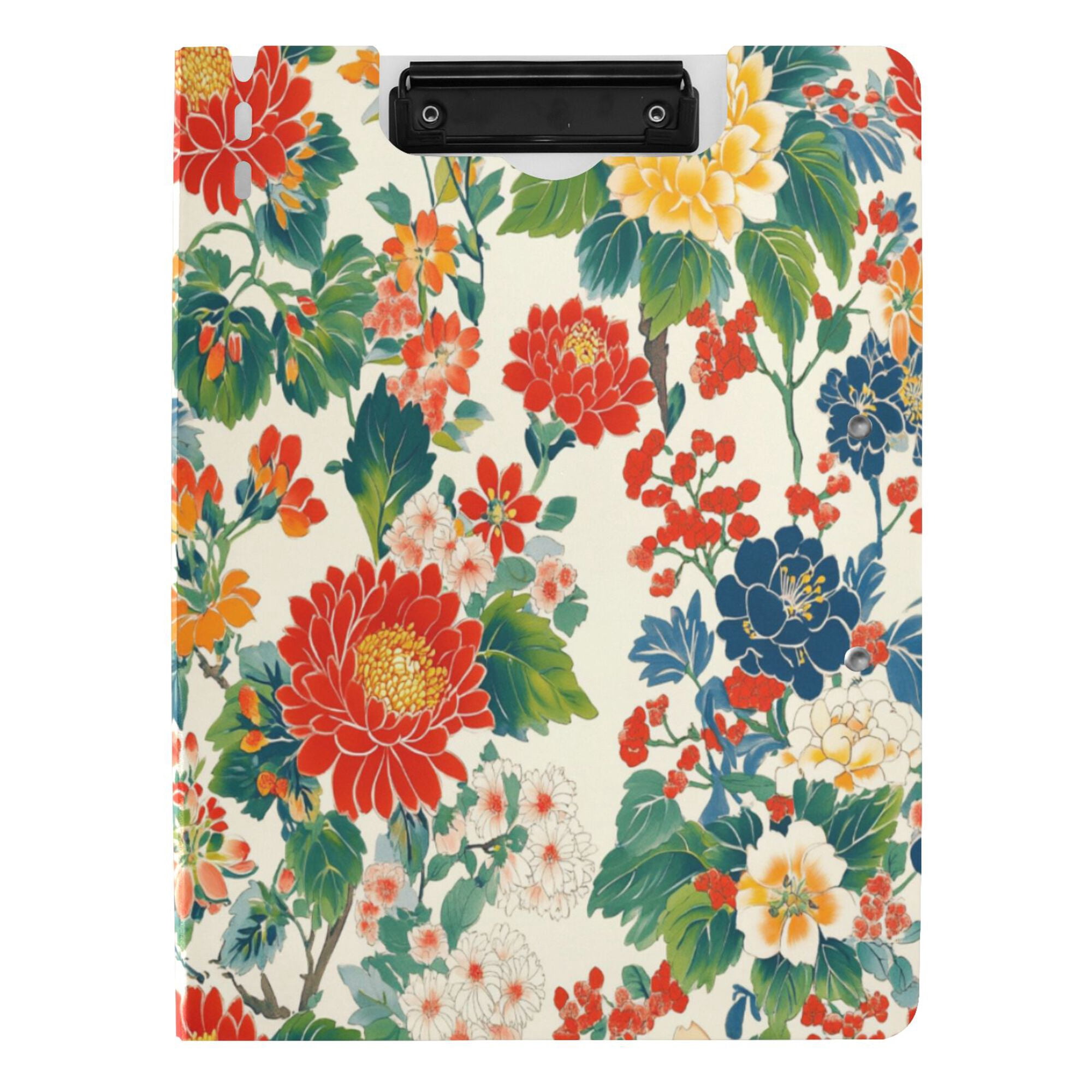 FORMRS A4 Clipboard Folder with Pen Holder Horizontal Foldable School Office Binder, Colorful Flowers Pattern