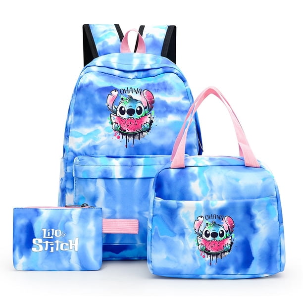 3pcs Lilo Stitch Colorful Backpack with Lunch Bag Rucksack Casual School Bags for Women Student Teenagers Sets