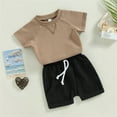 thumbnail image 4 of TJAZFJPA Local Boy Outfitters Toddler Kids Baby Boys Girls Summer Outfit Clothes Sets Short Sleeve Solid O Neck Pullover Sweatshirt Tops Drawstring Shorts Toddler Boy Outfits Summer, 4 of 9