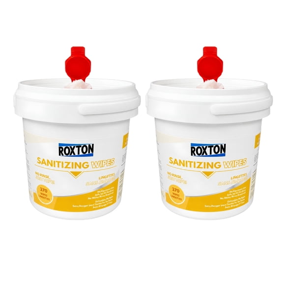 Roxton Sanitizing Wipes, No Rinse, Safe for Food Contact Surfaces, Kills Germs - 540 Total Count (Pack of 2, each 270 Wipes), Unscented Multi-Surface Wipes for Restaurants, Kitchen, Home and Offices.