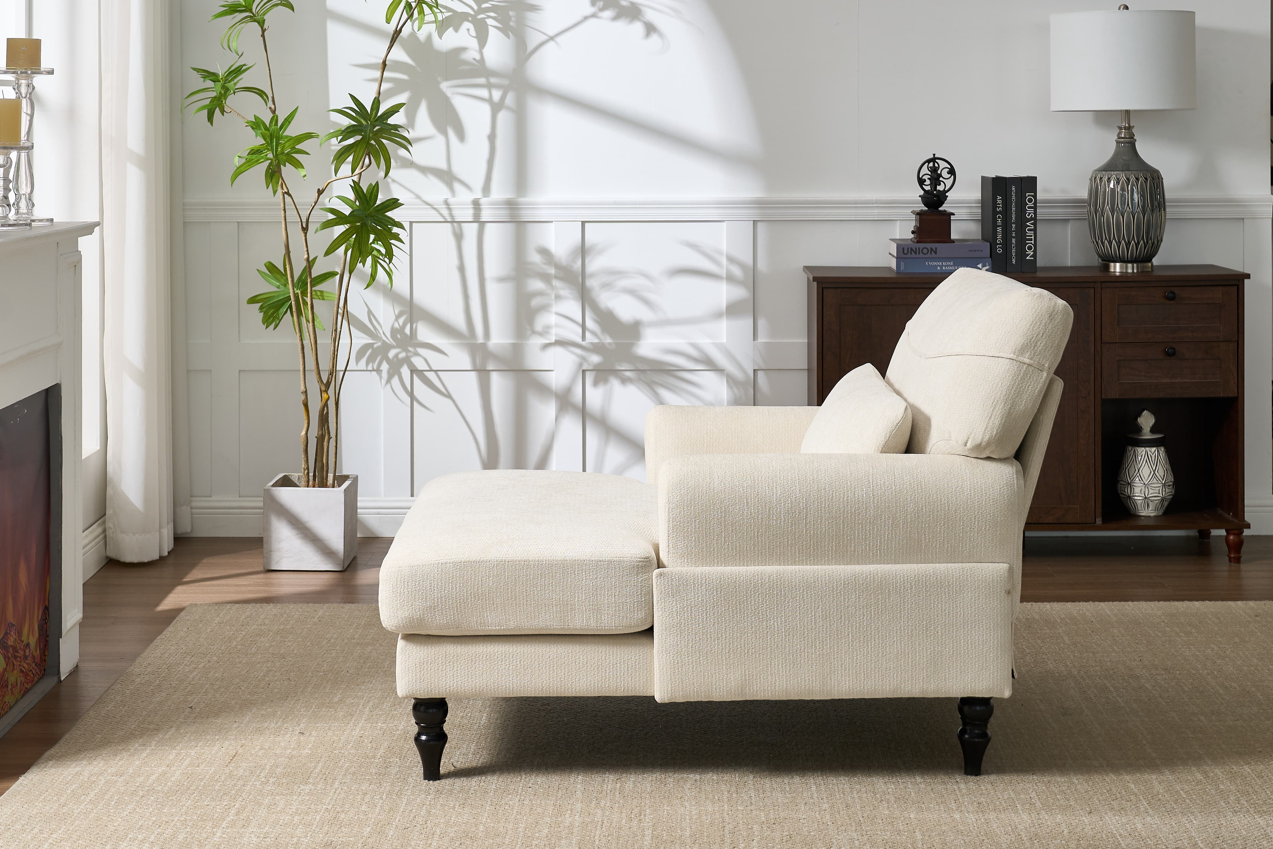 Chaise Lounge Indoor, Modern Upholstered Sleeper Chair and Sleeper Sofa for Living Room, Small Space, White