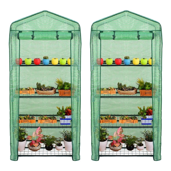 2PCS 4 Tier Mini Greenhouse House Plant Flower Green House w/PE Cover Hot Garden