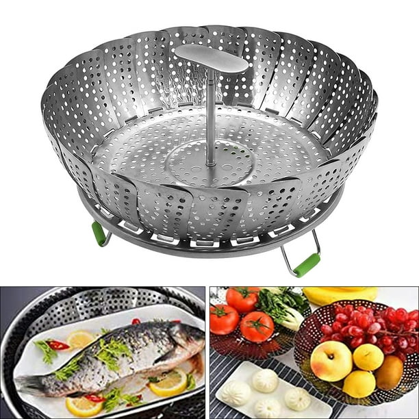 Vaporera Verduras Cesta De Vapor De Acero Inoxidable Para Verduras Plegable Para Cocinar Pescado Vegetariano Mariscos, Se Adapta A Ollas De Varios Tamaños (7 A 11 Pulgadas), Gancho De Hierro Vaporera Con