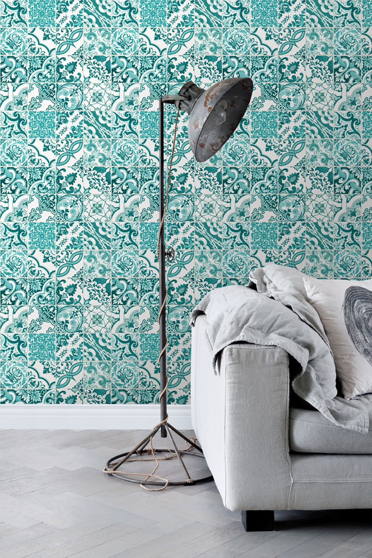ESTA Home Cohen Turquoise Tile Wallpaper, 20.5-in by 33-ft