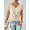 thumbnail image 2 of Cuteduck Womens Tops V-Neck Twist Front Rolled-Up Sleeves Casual Shirts S-XXL, 2 of 5