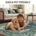 thumbnail image 3 of KoshiMe Washable Area Rug 8'x10', Non-Slip Soft Vintage Distress Floral Rugs for Living Room, Stain Resistant Low Pile Medallion Carpet for Dining Room Office, Dark Blue, 3 of 9