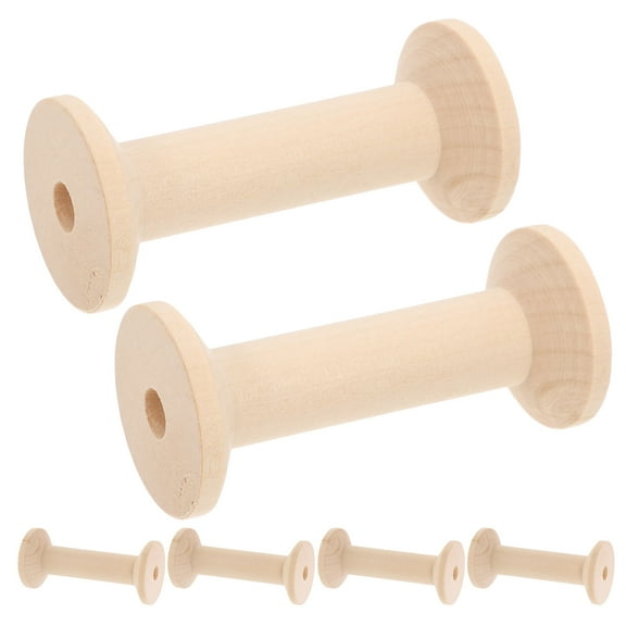 WHAMVOX 6Pcs Round Wood Embryo for Ribbon Wrapping Wooden Spools of Thread Natural Wood Color