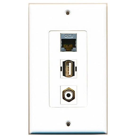 RiteAV 1 Port RCA White 1 Port USB A-A 1 Port Shielded Cat6 Ethernet Wall Plate Oversized