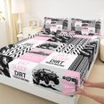 thumbnail image 3 of Homewish Speed Race Car Twin Sheet Sets,Extreme Sport Twin Fitted Sheet,Pink Gray Patchwork Checkered Flat Sheet For Girls Kids,Ultra Soft Home Decor,3-Piece, 3 of 7