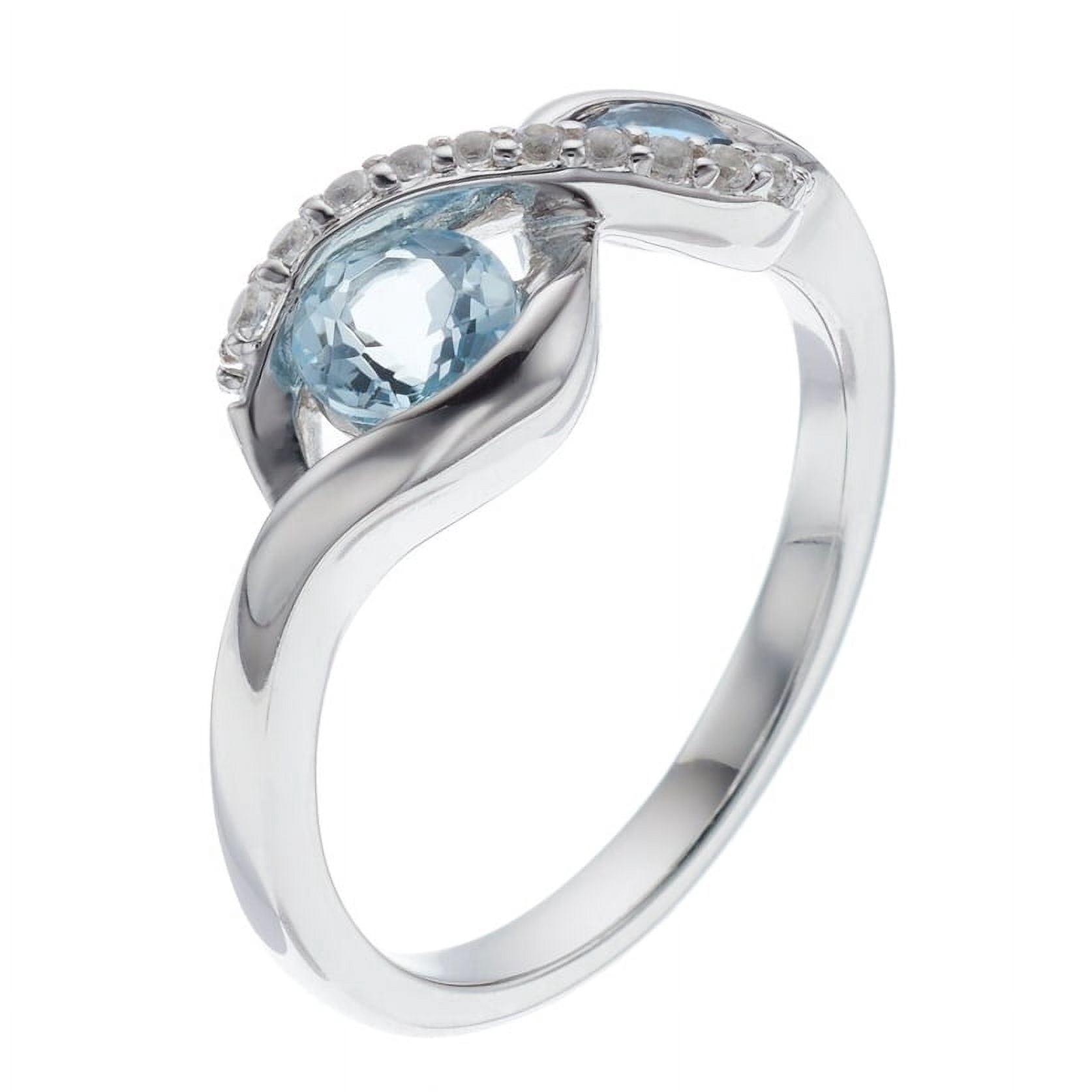 Brilliance 925 Sterling Silver Genuine Blue Topaz and Created White Sapphire Bypass Ring