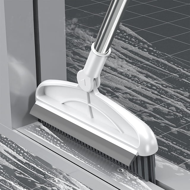Fiudx Cepillo para Fregar Pisos, Diseño 2 En 1 de Raspador y Cepillo, Cabezal Giratorio de 180°, Limpieza de Baño y Cocina, Uso Múltiple, Fácil Almacenamiento, Tamaño 124 X 23 Cm