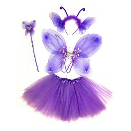 Mozlly Mozlly Purple Heart Glittery Butterfly Fairy Tutu Costume - Includes Wings, Tutu, Wand and Headband - Pretend Play Dress Up Outfit For Girls Adorable Fantasy Party Costume Wing size: 17 x 13 (4
