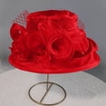 thumbnail image 4 of Church Dress Hat Flower Wide Brim Bridal Tea Party Wedding Hat for Women,Red, 4 of 7