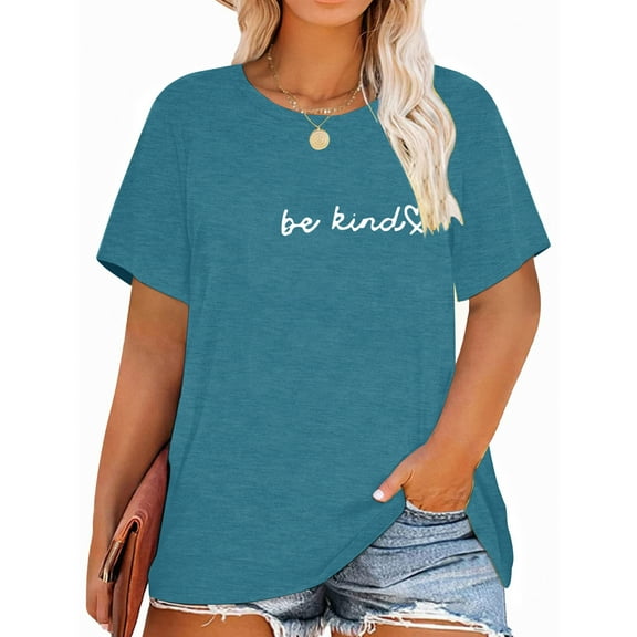 XCHQRTI Women's Plus Be Kind Shirt Double Sided Graphic Letter Inspirational Tshirt
