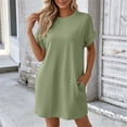 thumbnail image 5 of Bosfbaoi T Shirt Dresses for Women Crew Neck Rolled Short Sleeve Loose Casual Tunic Dress with Side Pockets, 5 of 9