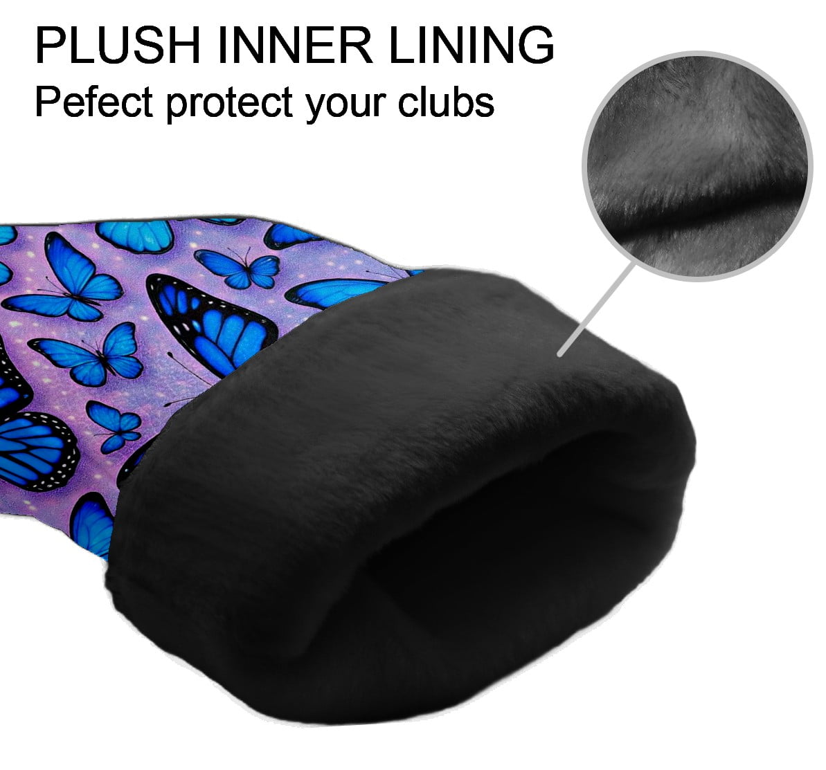Golf Club Head Covers - Blue Butterflies Design, Premium PU Leather Driver Hybrid Headcovers with Velvet Lining, Waterproof Golf Gifts for Men Women