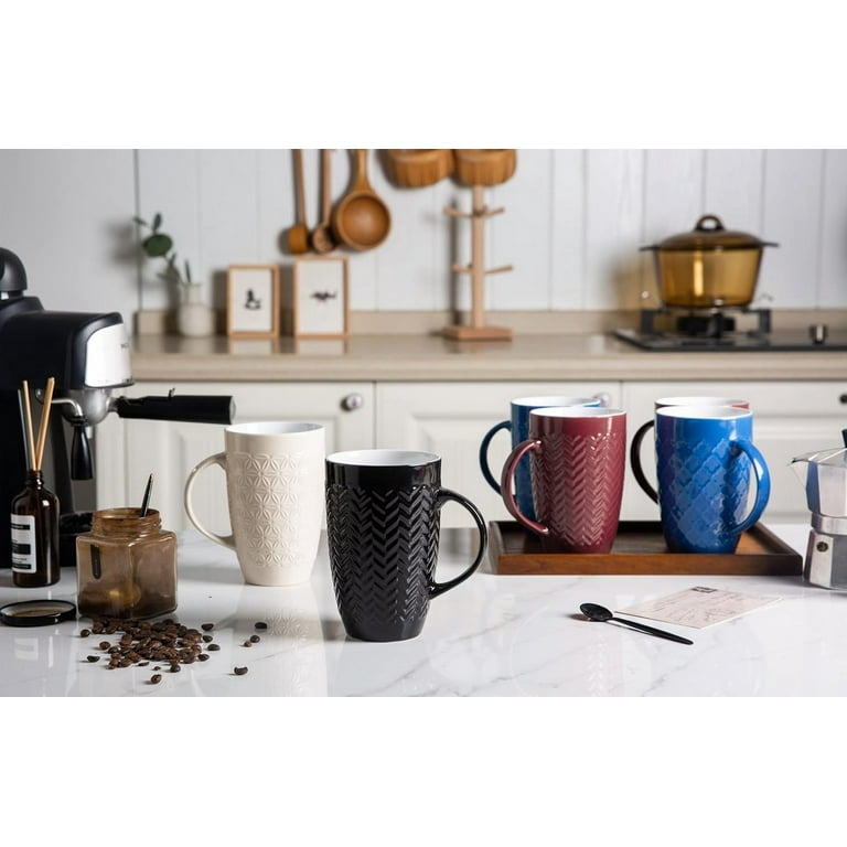 AmorArc Extra Large Coffee Mugs Set of 6, 20oz Ceramic Tall Coffee Mugs Set  with Textured Geometric Patterns for Latte/Tea/Beer/Hot Cocoa, Dishwasher &  Microwave Safe, Black - Walmart.com