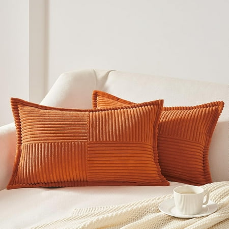 

Burnt Orange Lumbar Throw Pillows Covers 16x16 Set of 2 Boho Corduroy Decorative Pillow Cases for Couch Sofa Bedroom Living Room Rustic Terracotta Rust Small Cushion Covers Home Decor
