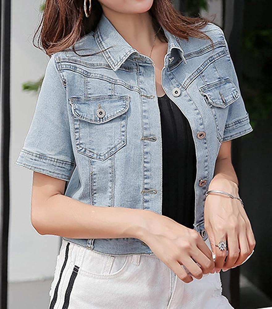 Women's Short Sleeve Retro Crop Denim 