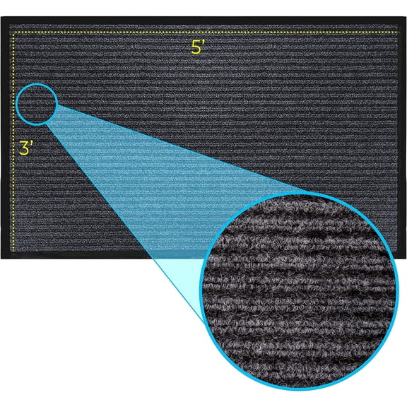 ®    Rubber 3'x5' Commercial Door Mat - Heavy Duty, Indoor/Outdoor, Easy Clean, Waterproof, , Garage - Commercial Floor Mat for Entry (3 x 5 Feet)