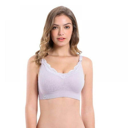 

Popvcly Women Lace Nursing Bra Wirefree Front Button Comfortable Maternity Breastfeeding Bra